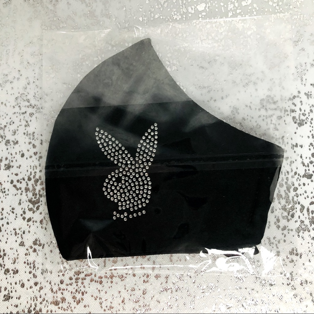 PLAYBOY Bunny Black & Silver Bling Face Mask